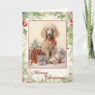 Victoriaanse Poodle Puppy Kerstmis Feestdagen Kaart