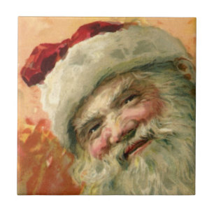 Victoriaanse portret van kerstman, vintage kerstfe tegeltje