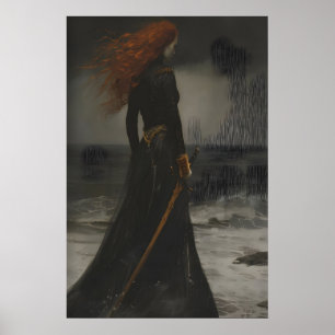 Victoriaanse Prinses Met Zwaard Zeegezicht Kunst Poster
