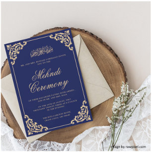 Victoriaanse Rococo lijst Royal Blue Mehndi-ceremo Kaart