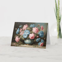 Victoriaanse Roze, Blauwe Bloemen in Vaas Stilleve