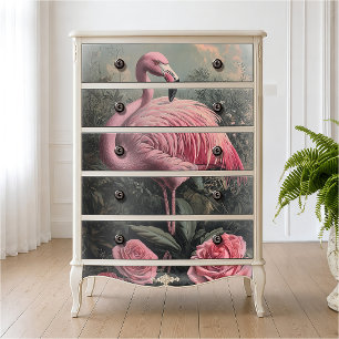 Victoriaanse Roze Flamingo Vintage Rozen Illustrat Tissuepapier