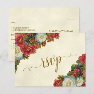 Victoriaanse Rozen Elegante Herfst Bruiloft RSVP Briefkaart