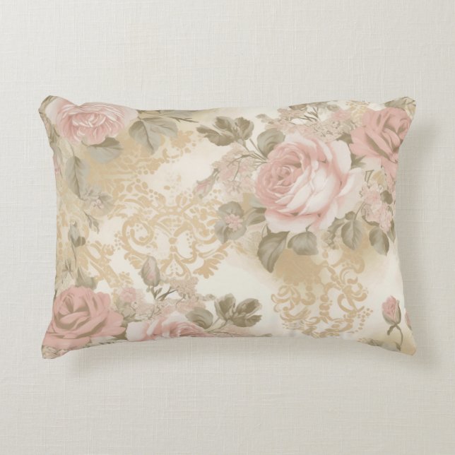 Victoriaanse Rozen Print Kussensloop Accent Kussen (Voorkant)