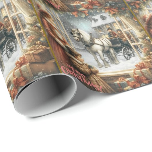 Victoriaanse Rustieke Kerstkaart Cadeaupapier (Rol Hoek)