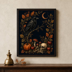 Victoriaanse Samhain Raven Botanische Wandkunst Poster