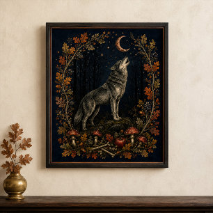 Victoriaanse Samhain Wolf Botanische Muurkunst Poster