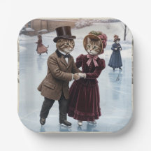 Victoriaanse Schaatsende Katten Papieren Borden
