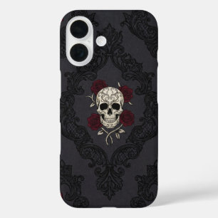 Victoriaanse Schedel & Rozen Damast Hoestabbe iPhone 16 Hoesje