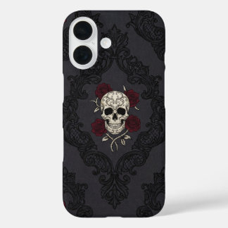 Victoriaanse Schedel & Rozen Damast Hoestabbe iPhone 16 Hoesje