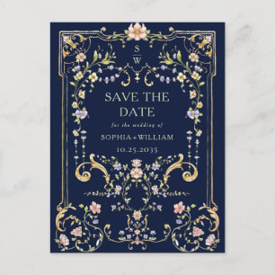 Victoriaanse sierlijke bloemrijke fotolijst bruilo briefkaart