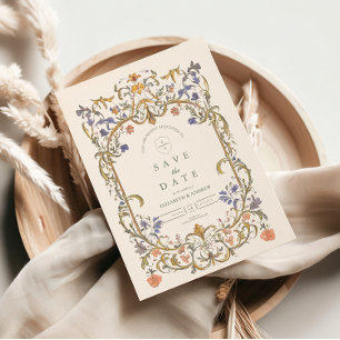 Victoriaanse Sierlijke Bloemrijke Trouwframe Save The Date