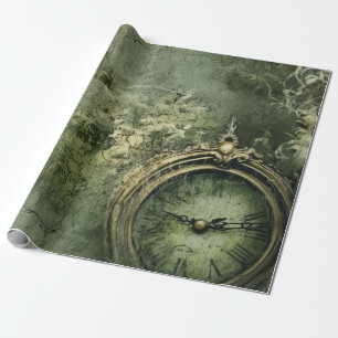 Victoriaanse Steampunk Klokwerk in Smaragdgroen Cadeaupapier