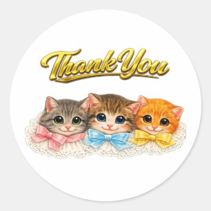 Victoriaanse Stijl Kittens Lint en Kant Bedankt Ronde Sticker