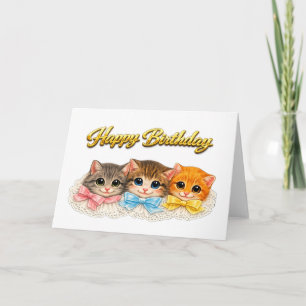 Victoriaanse stijl Kittens Lint en Kant Verjaardag Kaart