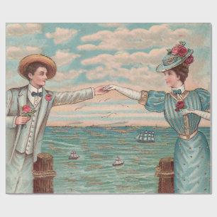 Victoriaanse strandliefde elegante oceaantrouwkopp cadeaupapier