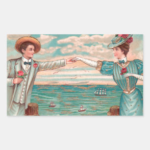 Victoriaanse strandliefde elegante oceaantrouwkopp rechthoekige sticker