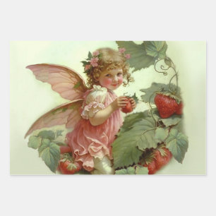 Victoriaanse “Strawberry Fairy” Inpakpapier Vel