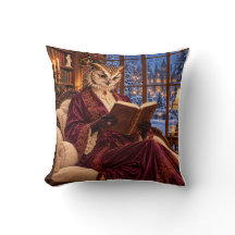 Victoriaanse Uil Dame Leest Knus Winter Bibliothee