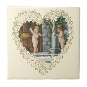 Victoriaanse Valentijnsdag, antieke engelen met br Tegeltje