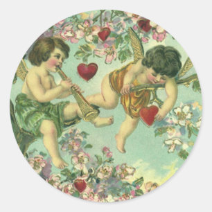 Victoriaanse Valentijnsdag Cupido's Vintage Hart B Ronde Sticker