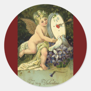 Victoriaanse Valentijnsdag, vintage engel liefdes Ronde Sticker
