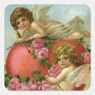 Victoriaanse Valentijnsdag Vintage Engelen Hart Ro Vierkante Sticker