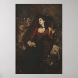 Victoriaanse vampiervrouw in doodskist kunst afdru poster
