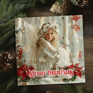Victoriaanse vintage engel rood wit goud seizoensg feestdagenkaart