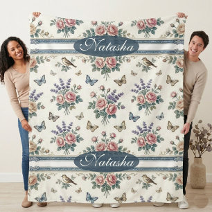 Victoriaanse Vintage Engelse Tuin Vlinder Vogels Sherpa Deken