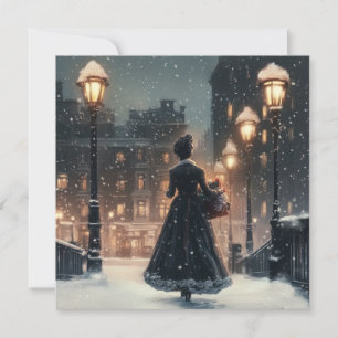 Victoriaanse vrouw in de sneeuw kaart