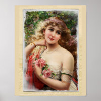 Victoriaanse vrouw met roze rozen Romantisch