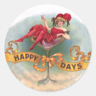 Victoriaanse vrouw rode champagne blij ronde sticker
