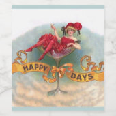 Victoriaanse vrouw rode champagne blij wijn etiket (Enkel label)