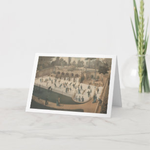 Victoriaanse winter schaats Lithografie Kaart