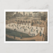 Victoriaanse winter schaatsen Lithografie