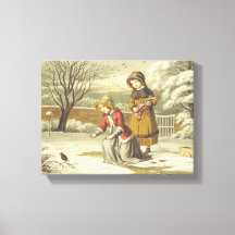 Victoriaanse Winterkinderen Voeren Roodborst (1853