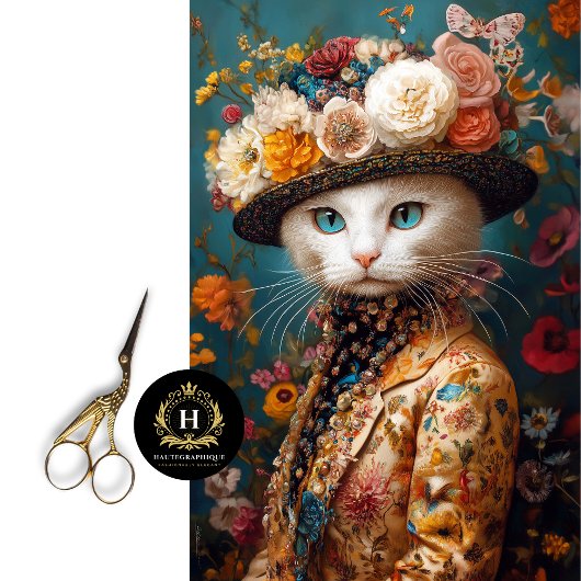 Victoriaanse Witte Kat Decoupage Tissuepapier