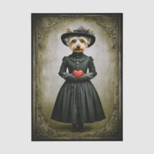 Victoriaanse Yorkie-hond & Rode Hart ES8R-decoupag Tissuepapier