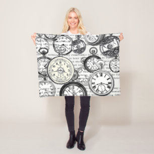 Victoriaanse Zakhorloge Collage Alice Wonderland Fleece Deken