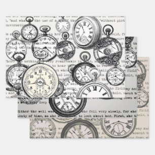 Victoriaanse Zakhorloge Collage Alice Wonderland Inpakpapier Vel