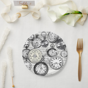 Victoriaanse Zakhorloge Collage Alice Wonderland Papieren Bordje