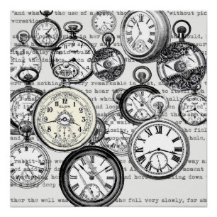 Victoriaanse Zakhorloge Collage Alice Wonderland Perfect Poster