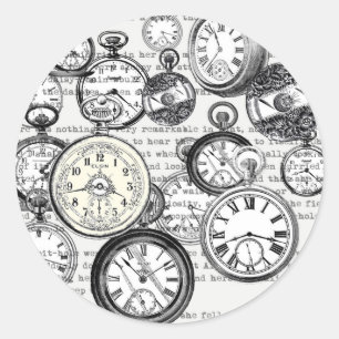 Victoriaanse Zakhorloge Collage Alice Wonderland Ronde Sticker