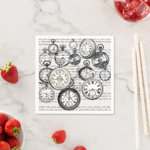 Victoriaanse Zakhorloge Collage Alice Wonderland Servet