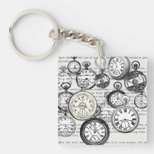 Victoriaanse Zakhorloge Collage Alice Wonderland Sleutelhanger