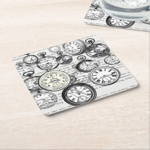 Victoriaanse Zakhorloge Collage Alice Wonderland Vierkante Kartonnen Onderzetter