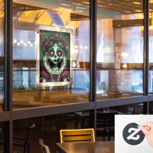 Victoriaanse zombie hartenkoningin raamsticker (Restaurant Raam)