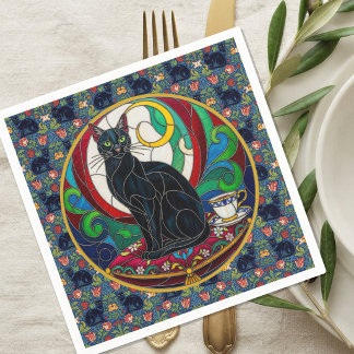 Victoriaanse Zwarte Kat Kunst Servetten, Vintage K Servet