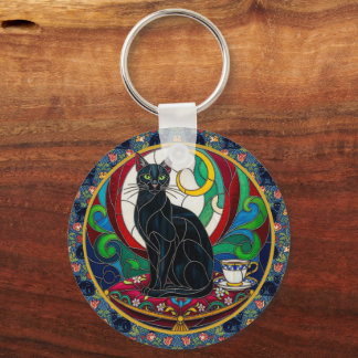 Victoriaanse Zwarte Kat Kunst Sleutelhanger, Vinta Sleutelhanger